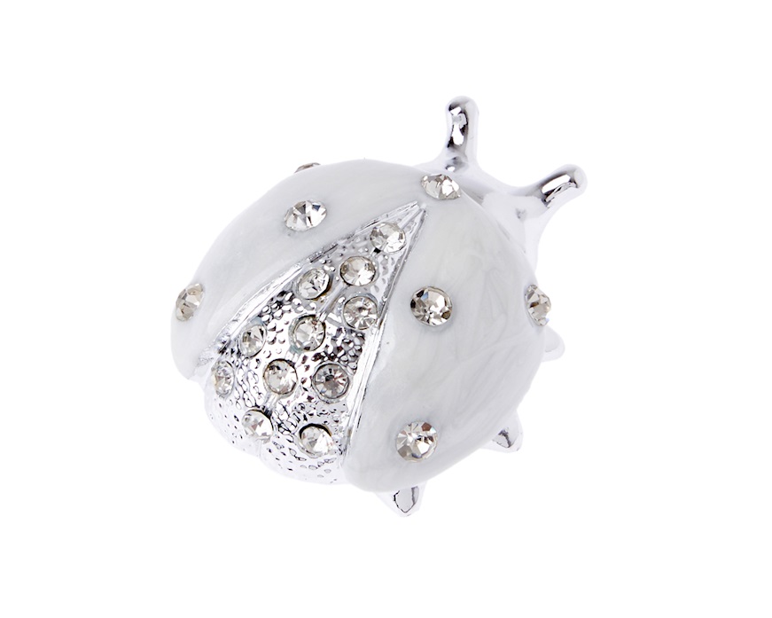 Figurina Coccinella bianca con cristalli con cristalli Selezione Zanolli