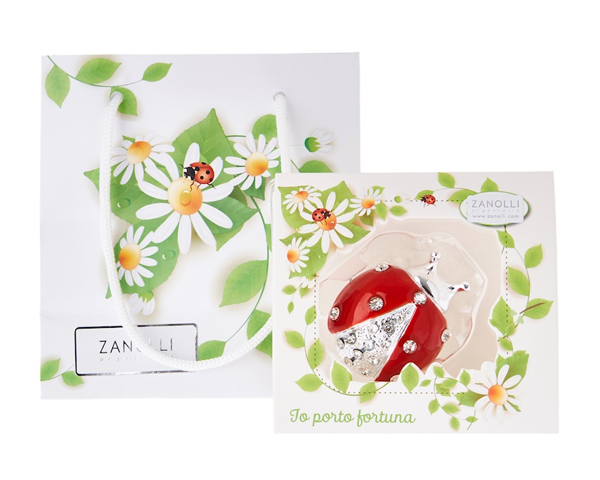 Figurina Coccinella rossa con cristalli con cristalli Selezione Zanolli