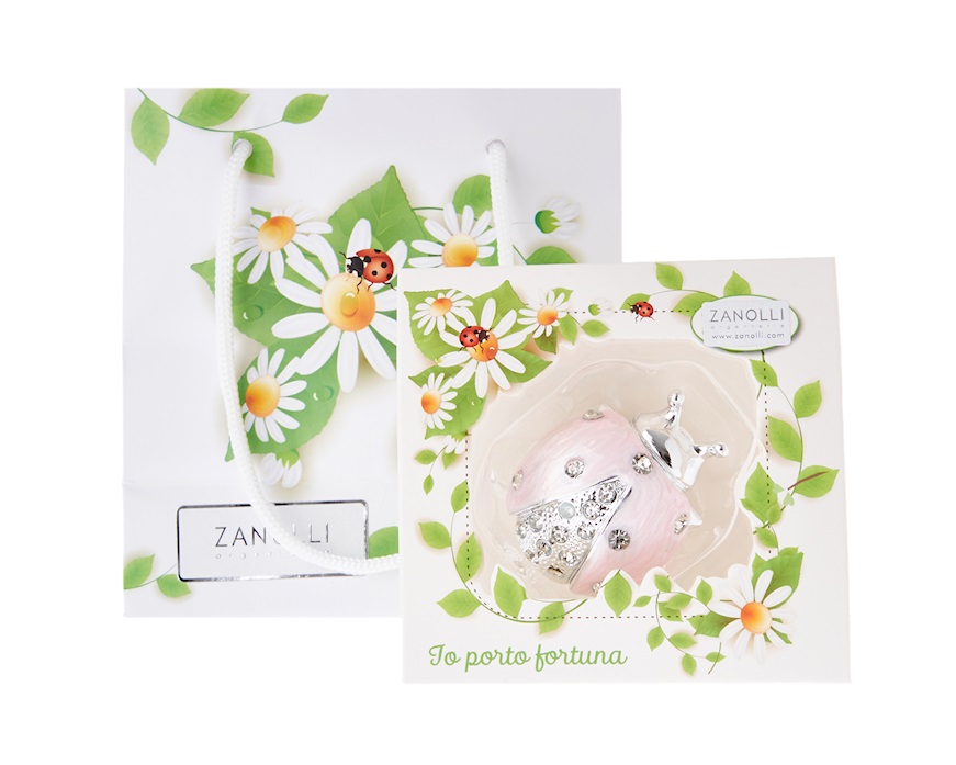 Figurina Coccinella rosa con cristalli con cristalli Selezione Zanolli