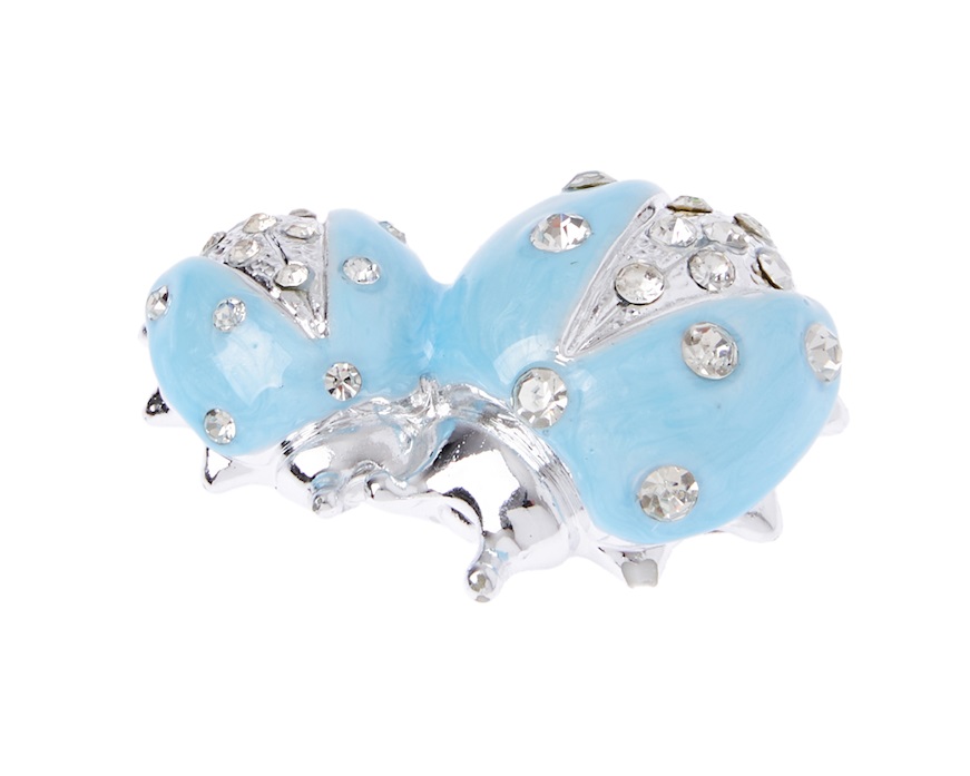 Figurina Coppia di coccinelle azzurre con cristalli con cristalli Selezione Zanolli