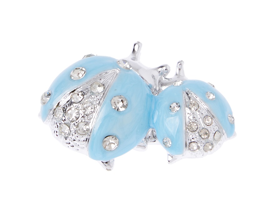 Figurina Coppia di coccinelle azzurre con cristalli con cristalli Selezione Zanolli