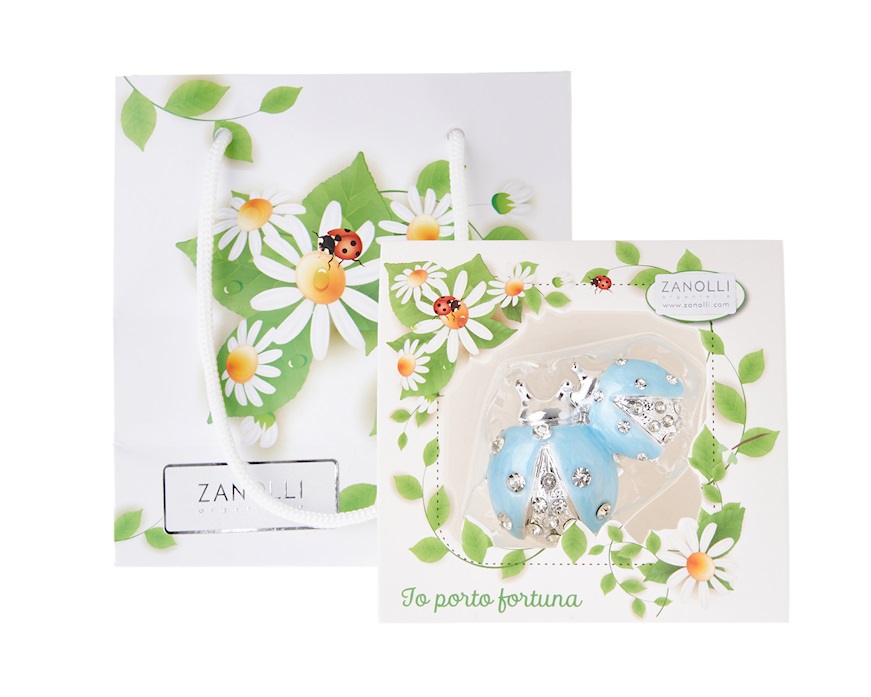 Figurina Coppia di coccinelle azzurre con cristalli con cristalli Selezione Zanolli