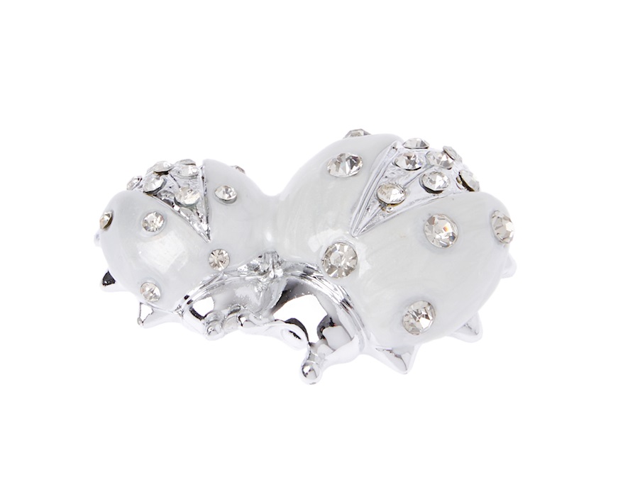 Figurina Coppia di coccinelle bianche con cristalli con cristalli Selezione Zanolli