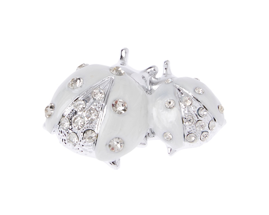 Figurina Coppia di coccinelle bianche con cristalli con cristalli Selezione Zanolli