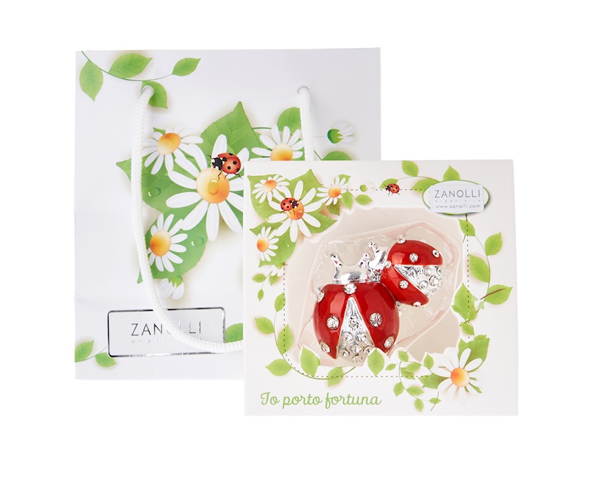 Figurina Coppia di coccinelle rosse con cristalli con cristalli Selezione Zanolli