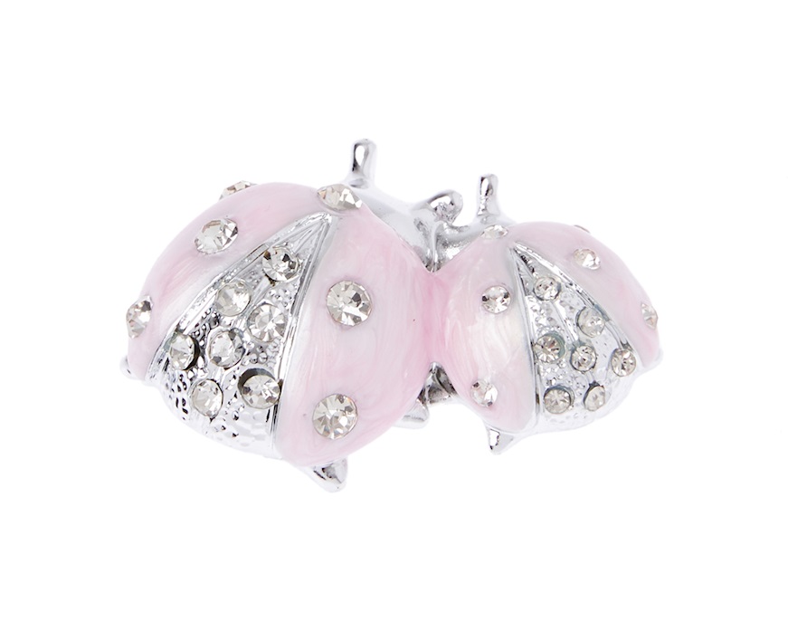 Figurina Coppia di coccinelle rosa con cristalli con cristalli Selezione Zanolli