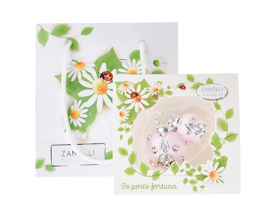 Figurina Coppia di coccinelle rosa con cristalli con cristalli Selezione Zanolli