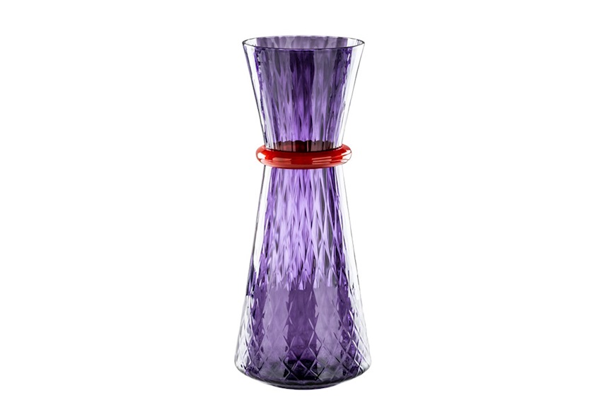 Vase Tiara Murano glass purple and orange Venini