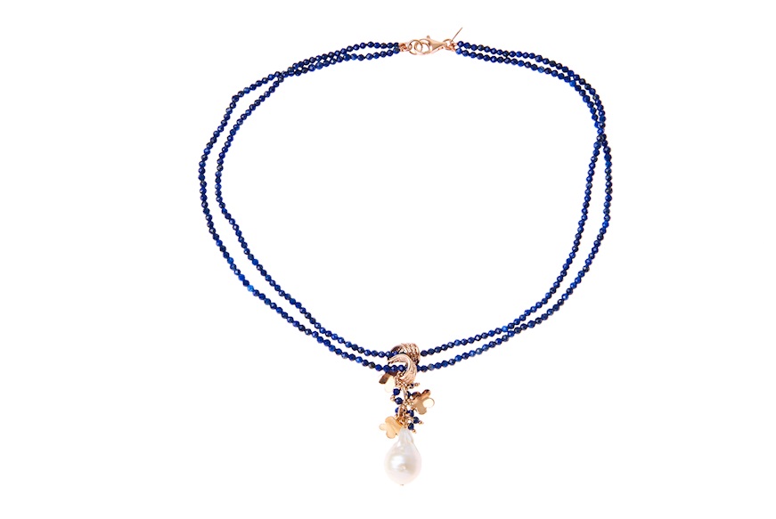 Necklace silver rosè with lapis and pearl Luisa della Salda
