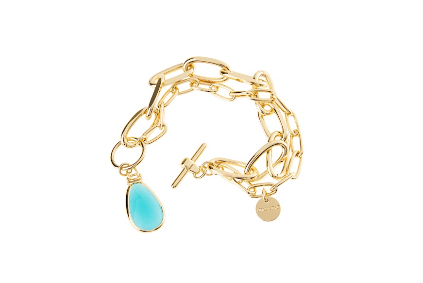 Bracelet in gilded bronze with turquoise crystal Unoaerre
