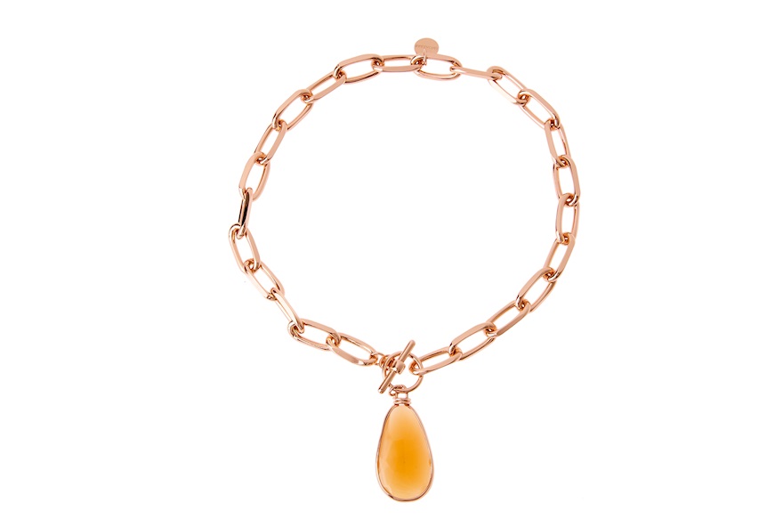 Collana in bronzo rosè con pendente ambra Unoaerre