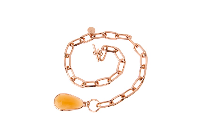 Collana in bronzo rosè con pendente ambra Unoaerre