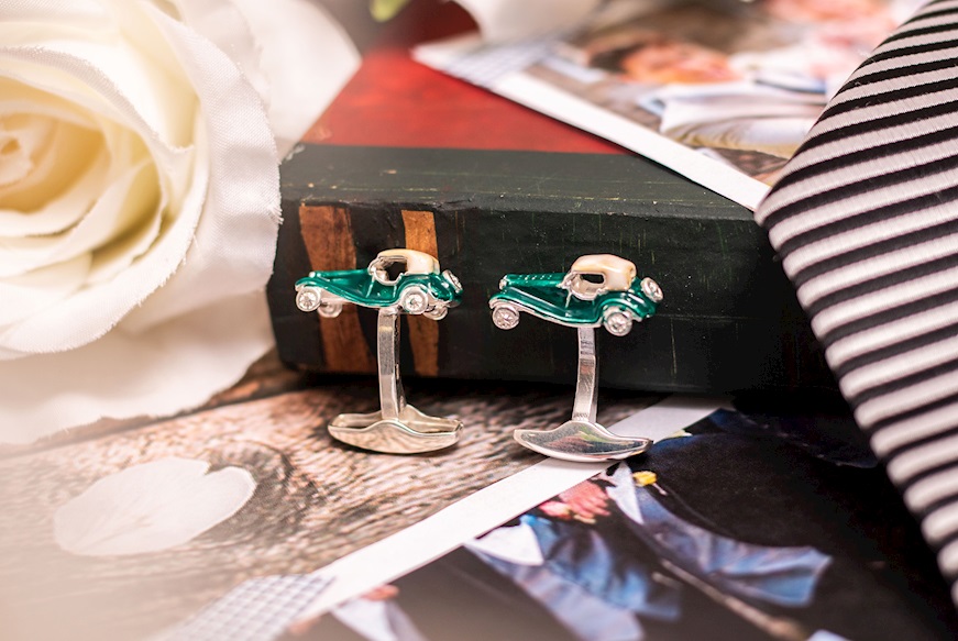 Cufflinks Car silver and green enamel Selezione Zanolli