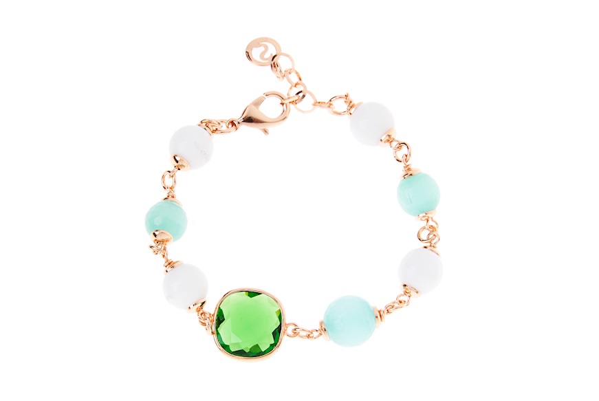 Bracelet Alice with white agate, green cat's eye, green agate and green crystals Sovrani