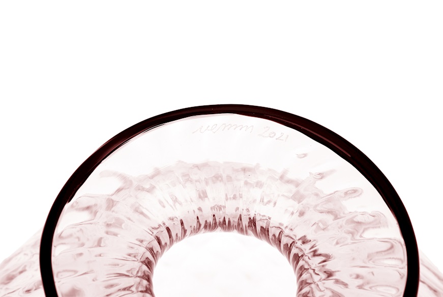 Vase Monofiore Balloton Murano glass pink with red ring Venini