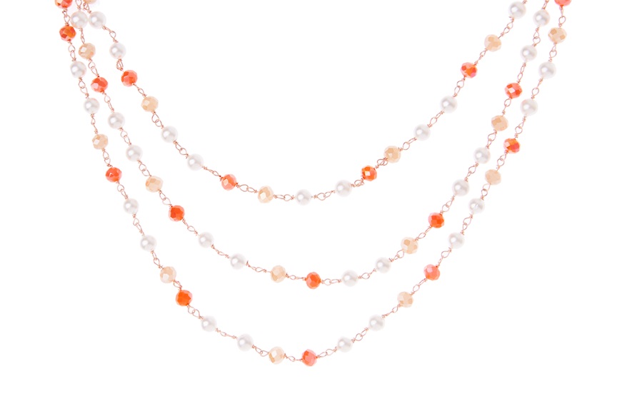 Collana Choker argento rosè con perle e cristalli arancio Selezione Zanolli