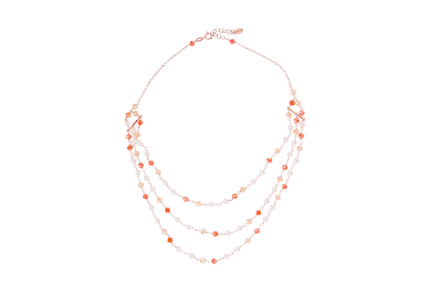 Collana Choker argento rosè con perle e cristalli arancio Selezione Zanolli
