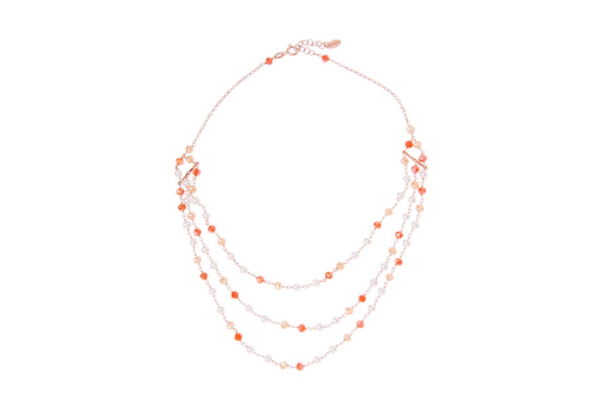 Collana Choker argento rosè con perle e cristalli arancio Selezione Zanolli