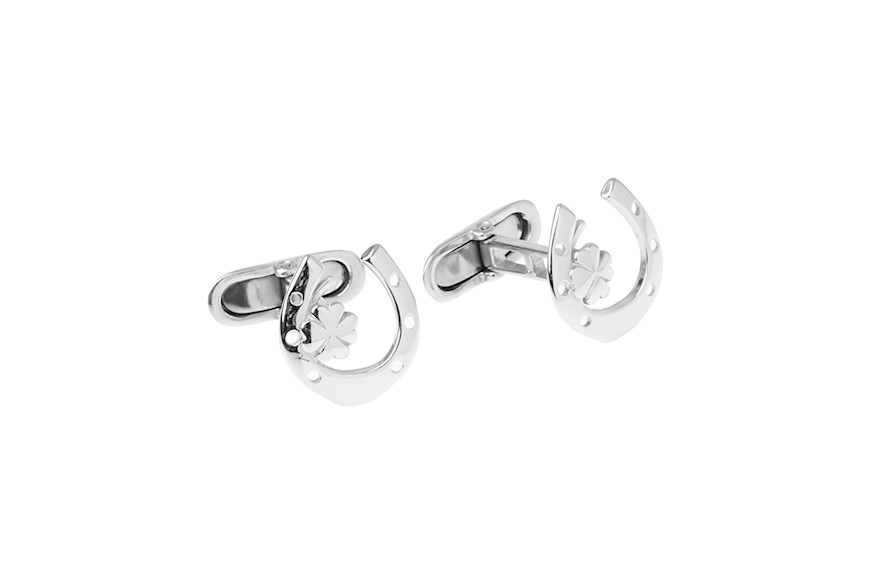 Cufflinks silver platinum-plated horseshoe and four-leaf clover Selezione Zanolli