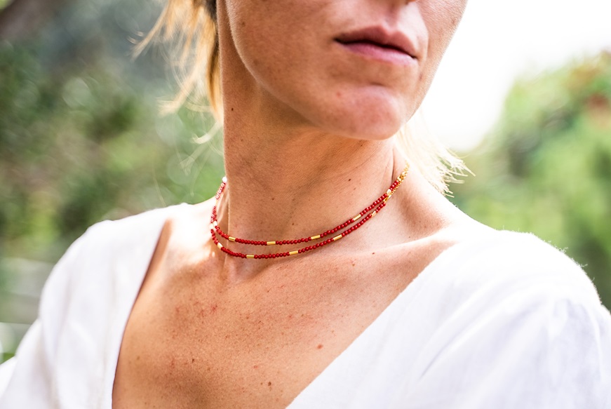 Collana Choker argento dorato con resina rossa Selezione Zanolli