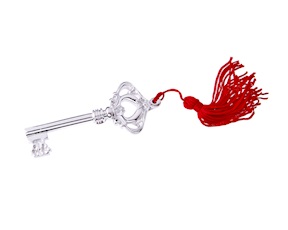 Bomboniera Chiave dell'amore con nappina rossa