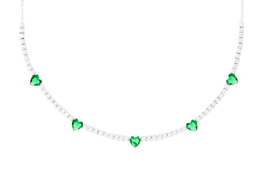 Necklace Luce silver with cubic zirconia and emerald zircon Sovrani