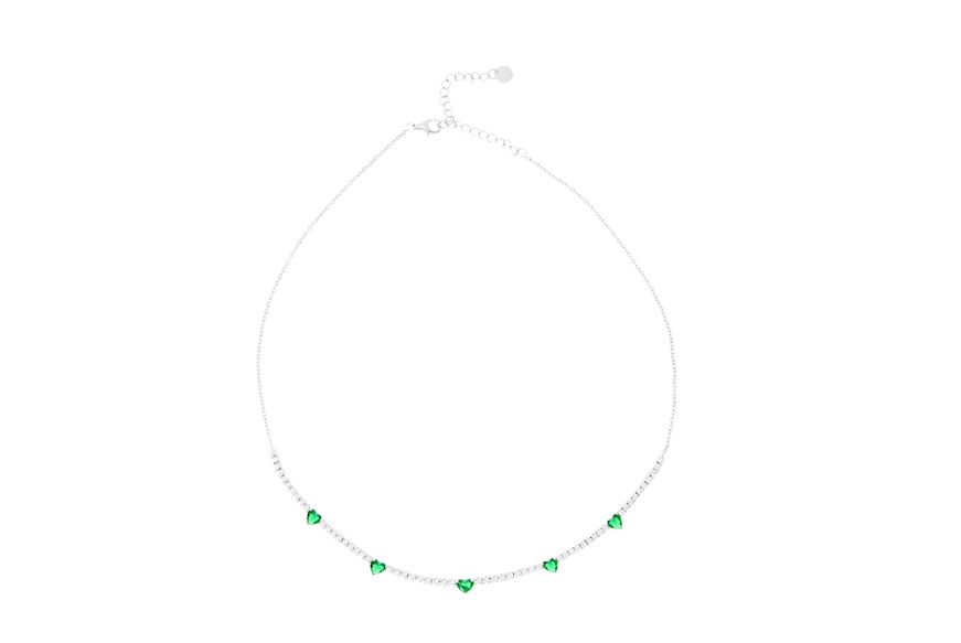 Necklace Luce silver with cubic zirconia and emerald zircon Sovrani