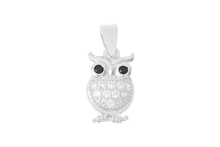 Charm Owl silver with black and white zircons Selezione Zanolli