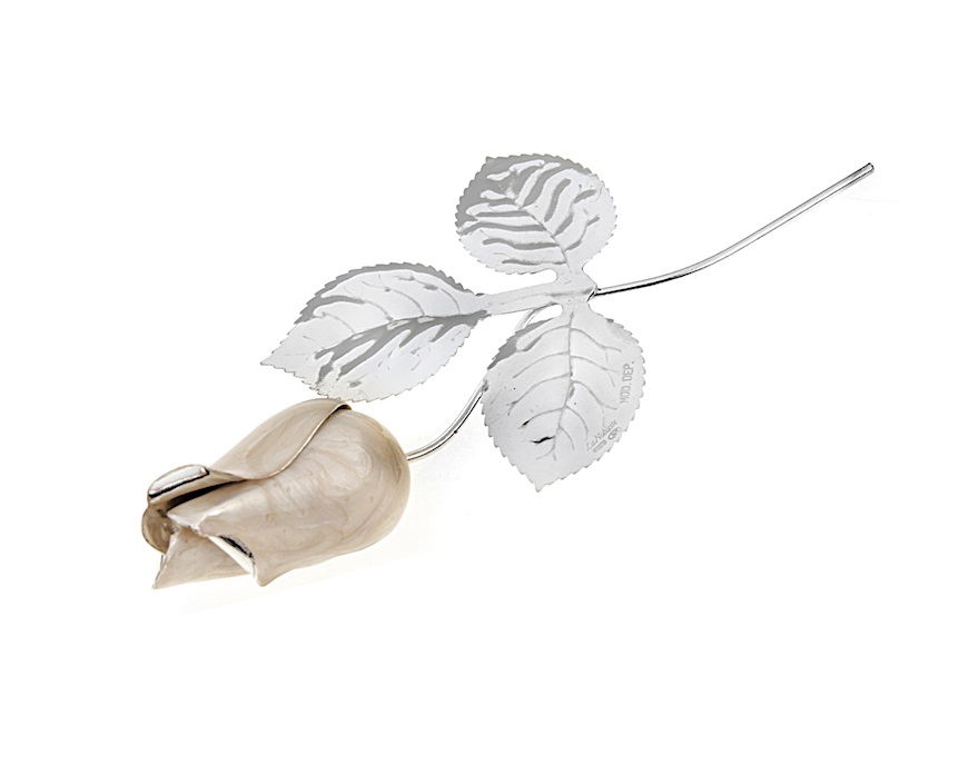 Bomboniera Rosa argento e smalto bianco Selezione Zanolli