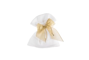 Favor Sugared Almonds white and gold with gold bow Selezione Zanolli