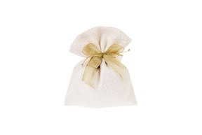 Favor Sugared Almonds gold with web bow and gold cord Selezione Zanolli