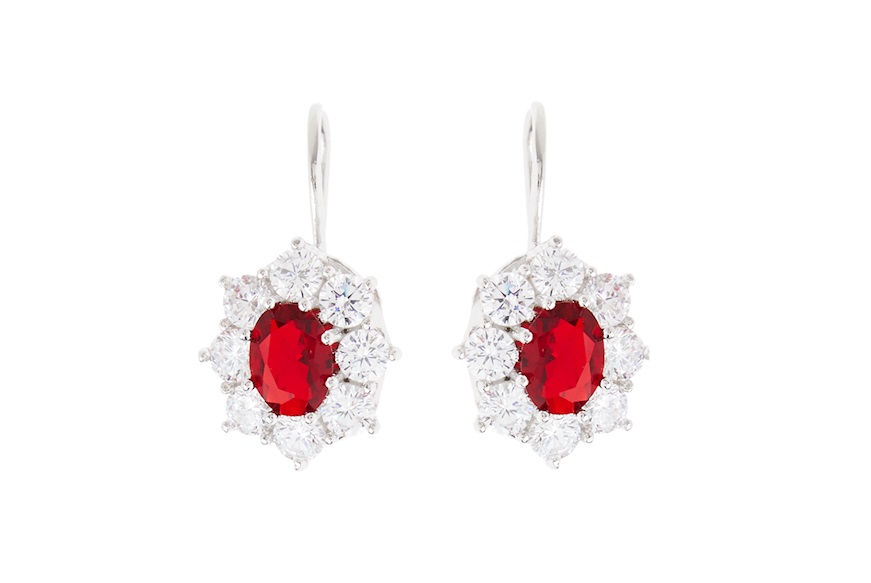 Earrings silver with white zircons and red central zircon Selezione Zanolli