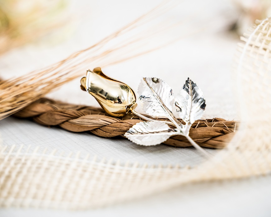 Bomboniera Rosetta bocciolo oro silver plated con essenza e scatola Selezione Zanolli