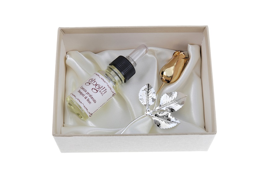Rose silver plated gold enamel bud with essence and box Selezione Zanolli