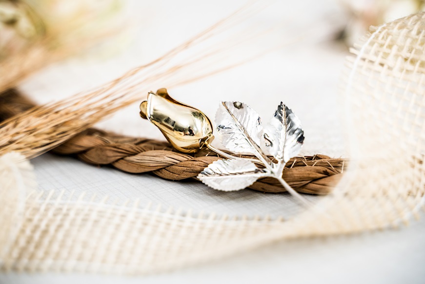 Rose silver plated gold enamel bud with essence and box Selezione Zanolli