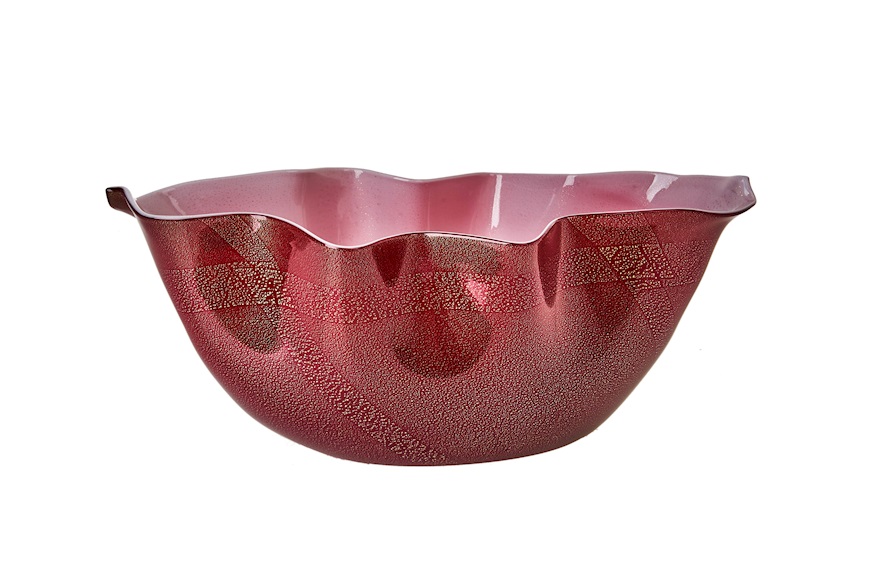 Venere Vase Fazzoletto Murano glass red and pink with gold leaf Venini