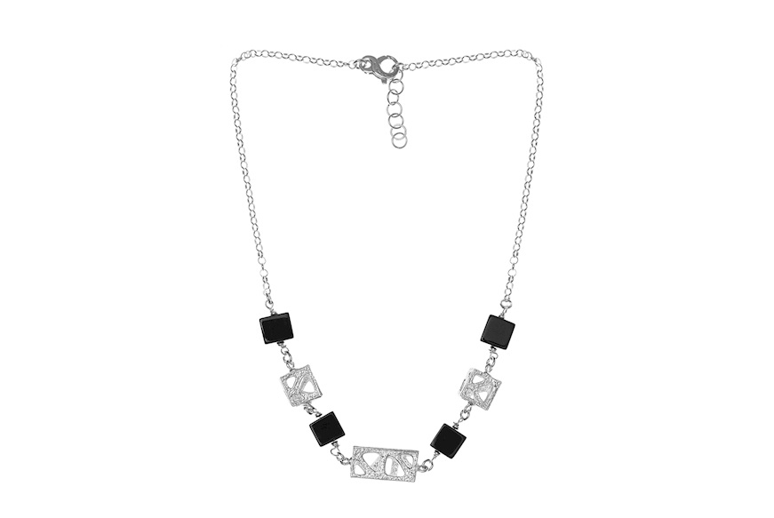 Necklace Leila silver with black agate cubes Selezione Zanolli