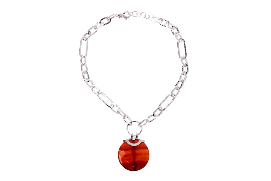 Collana Miranda argento martellato con pendente tondo di agata rossa Selezione Zanolli