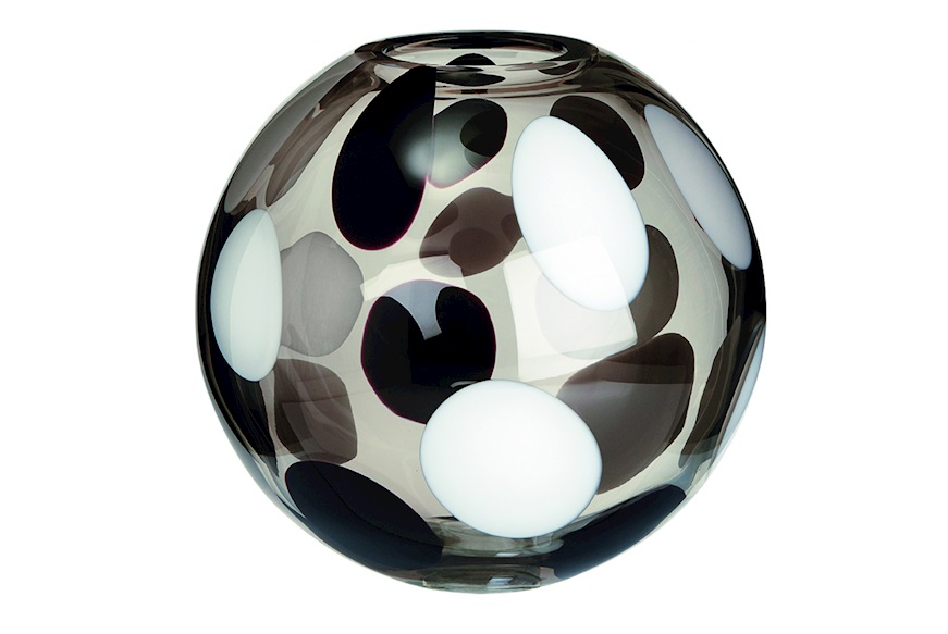 Vase Sfera Murano glass milk white, black and grey Carlo Moretti
