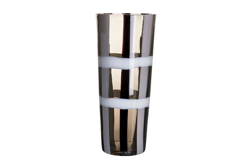 Vase Troncocono Murano glass milk white, black and grey Carlo Moretti