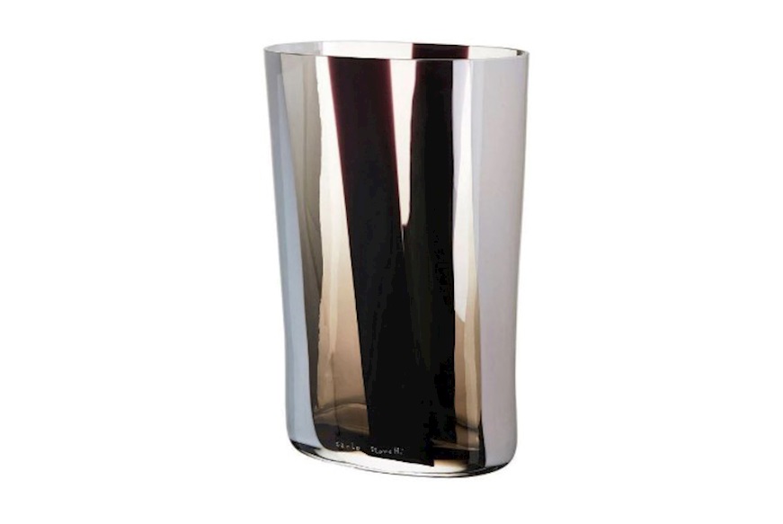 Vase Ovale Murano glass milk white, black and grey Carlo Moretti