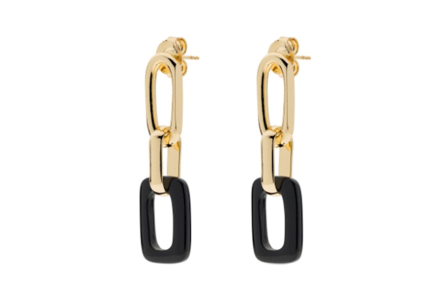 Earrings Classica in gilded bronze with black onyx Unoaerre