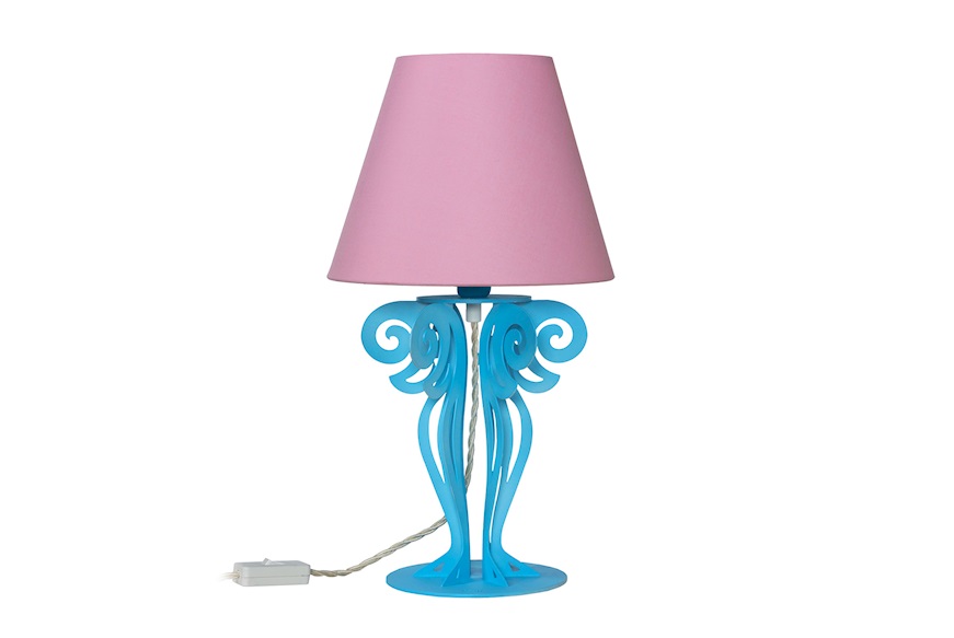 Lamp Circeo in blue iron with pink lampshade Arti & Mestieri