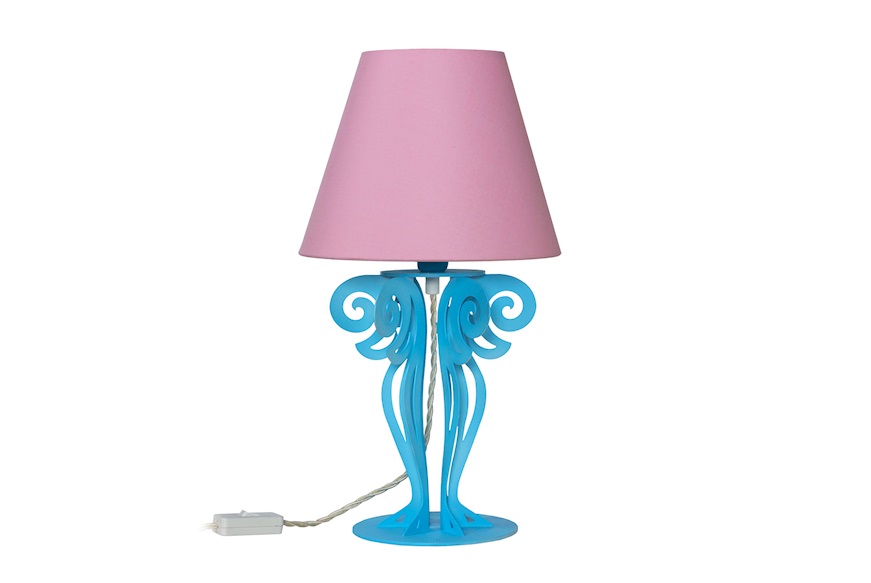 Lampada Circeo in ferro colore celeste con paralume rosa Arti & Mestieri