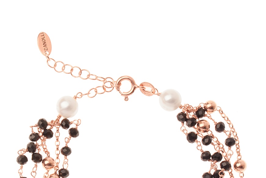 Bracelet silver rosè with black crystals and river's pearls Selezione Zanolli