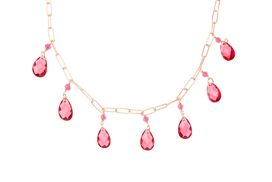 Necklace silver gilded with drop-shaped red zircons Selezione Zanolli