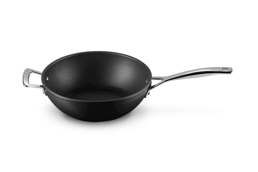 Wok in alluminio antiaderente nero con manico lungo Le Creuset