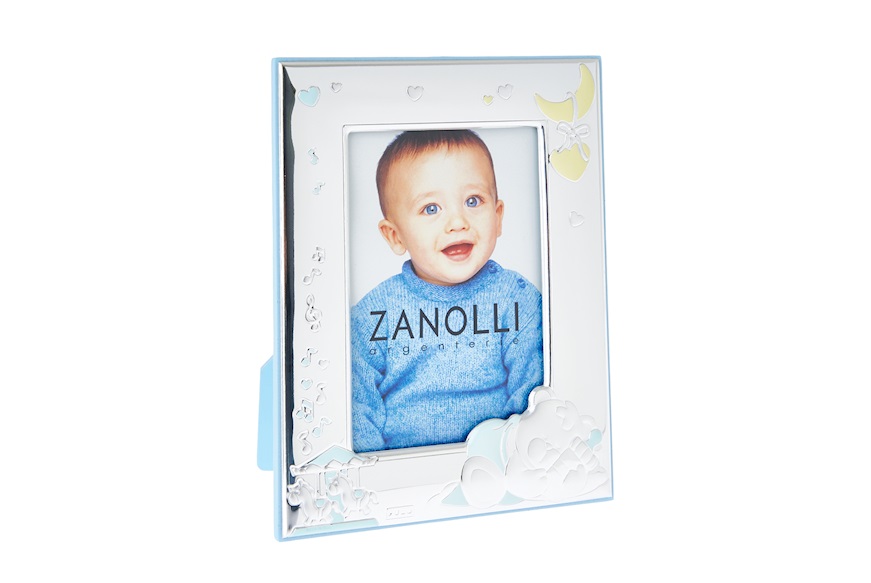 Picture frame Sleepy Teddy Bear pvd Silver blue Selezione Zanolli