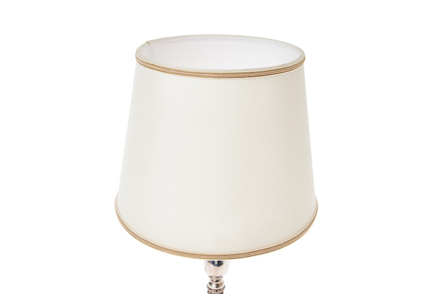 Lamp silver with worked stem and white lampshade Selezione Zanolli