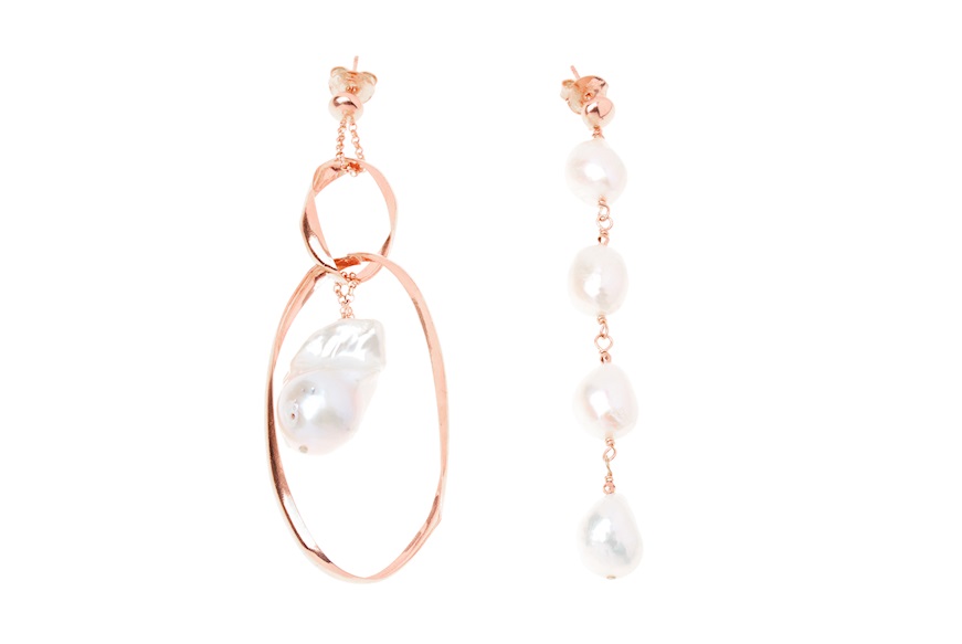 Earrings silver rosè with white pearl Luisa della Salda